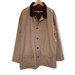 Vintage Cherokee Barn Coat Jacket Tan With Red Plaid Flannel Interior Chore Coat